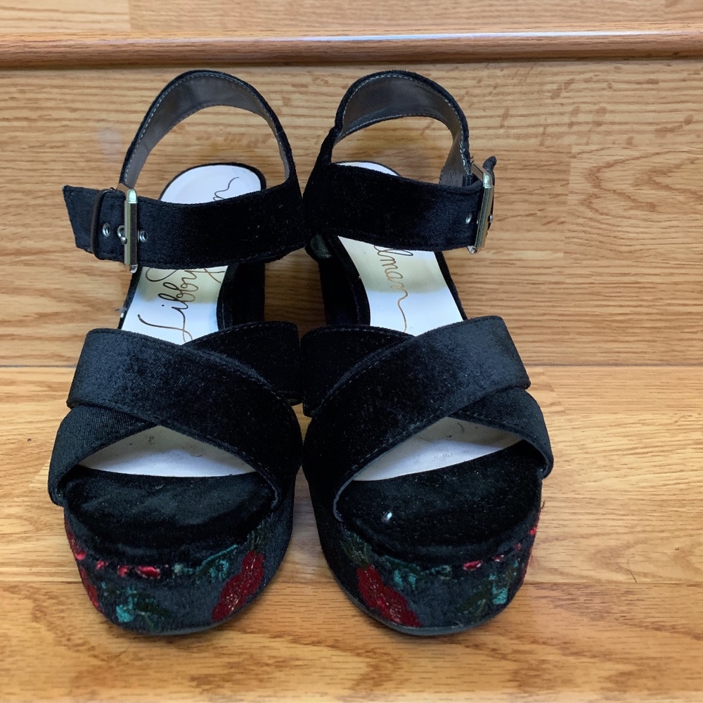 Black Velvet Heels w/ Flower Accents